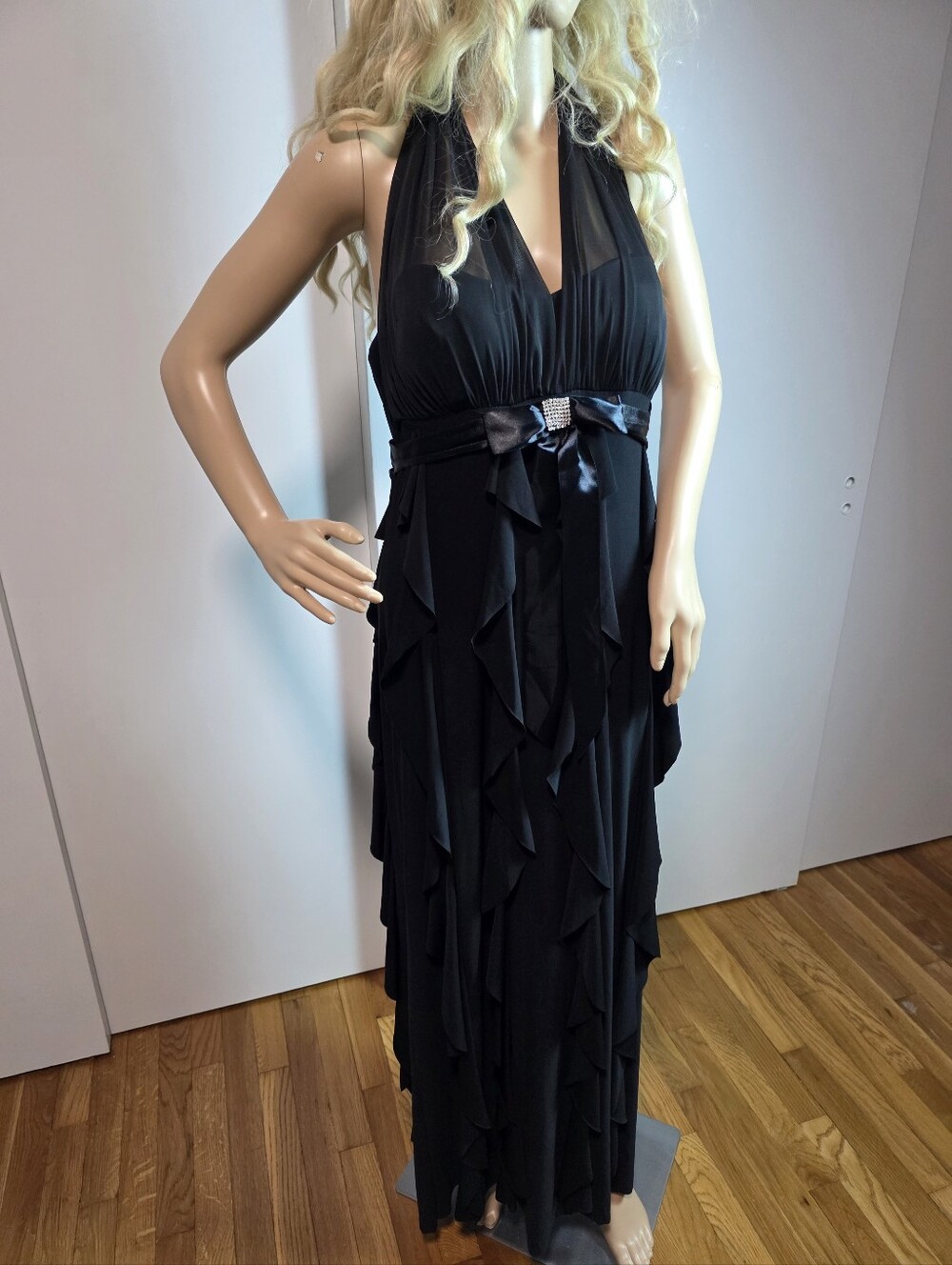 DJ-JAZ Black Halter Evening Gown - Size 8